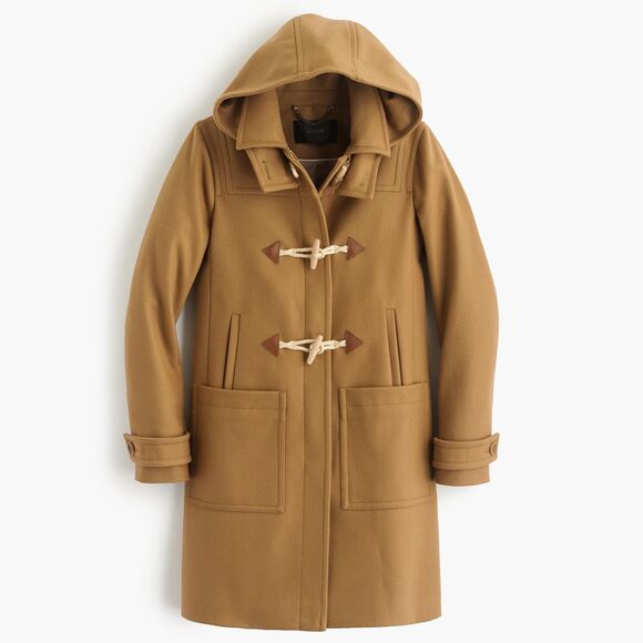 J. Crew Melton Wool Long Sleeve Hooded Toggle Coat Camel Women's Petite Size 6P - Picture 1 of 15